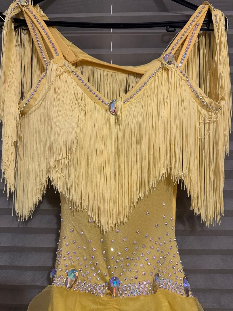 イエロー フリンジ 社交ダンスドレス