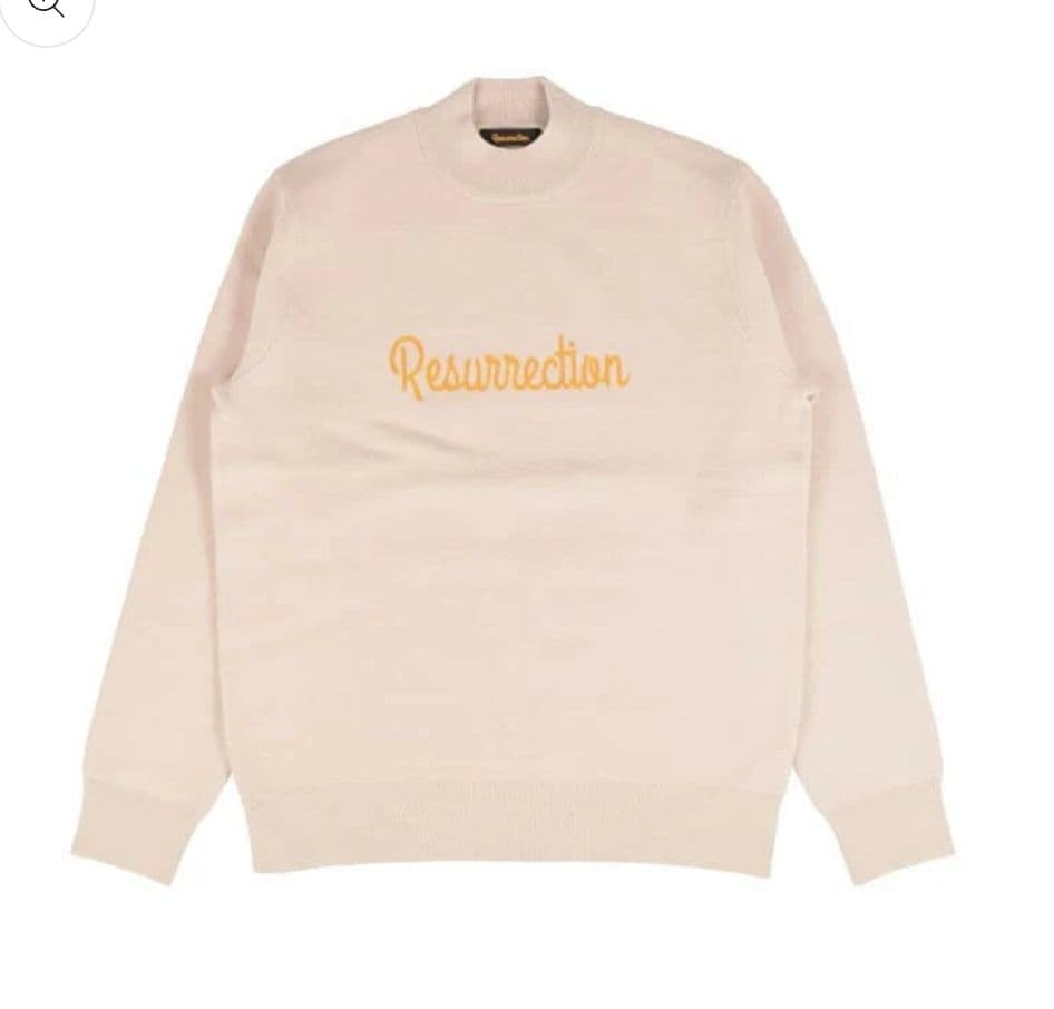 Resurrection☆ロゴジャガードモックネックニットメンズLベージュ×黄