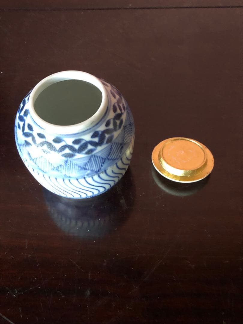 最終価格　唐物で瀟洒な染付幾何学文茶入桐箱入