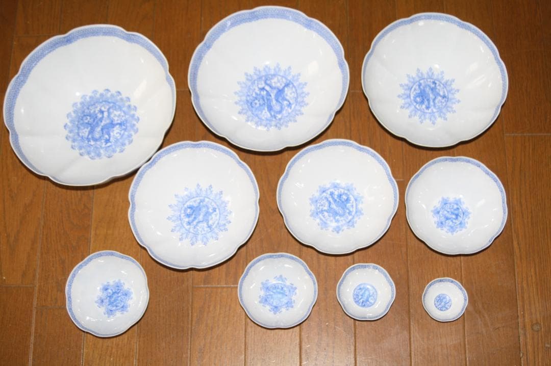 乾隆年製 ネスティングボール　ブルー・ホワイト 10個 セット