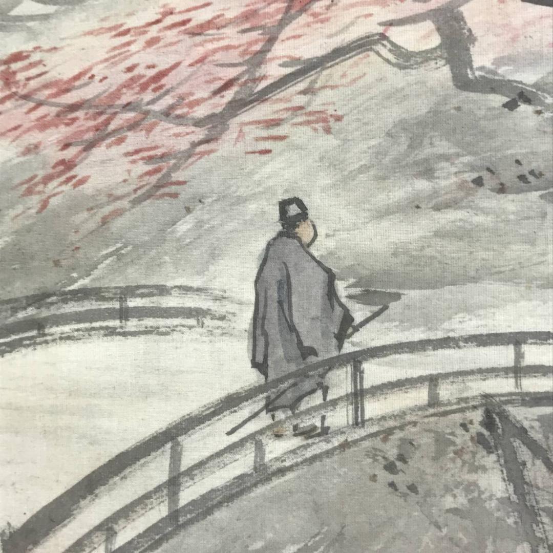 【真作】鈴木松年/通天紅葉/嵐山紅葉図/秋景山水図/掛軸☆宝船☆AD-589