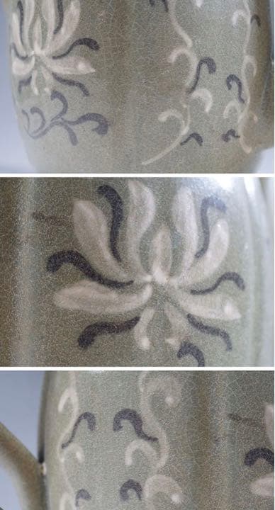 高麗12世紀盛期　高麗青磁白堆花文水注　　漆箱付　青磁草花文水次　朝鮮古陶磁