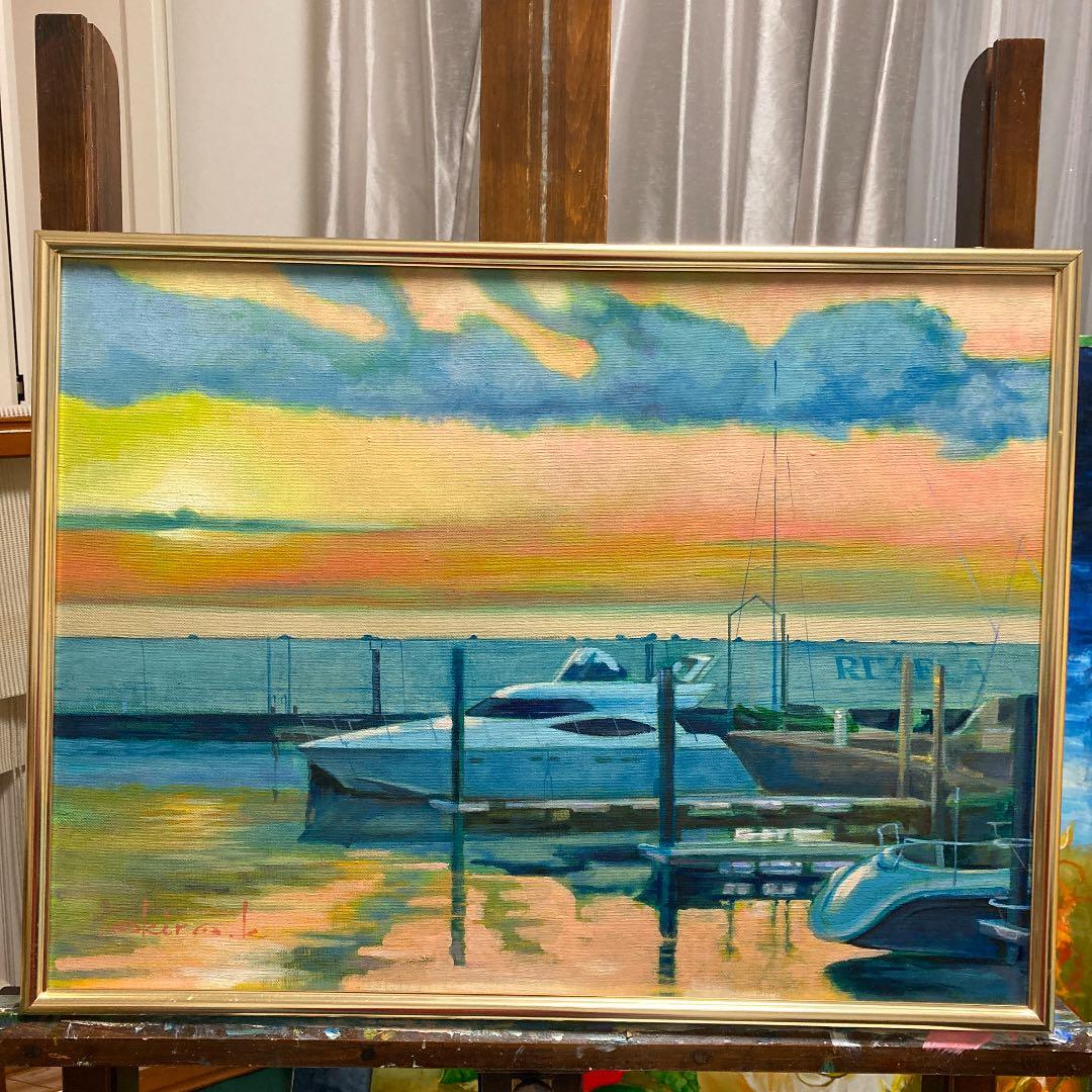 油絵（ハーバーの夕景）