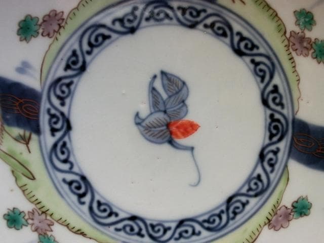 皿■角福 色絵花鳥紋捻子皿 5枚 古伊万里(江戸後期～明治期)時代物 古い骨董