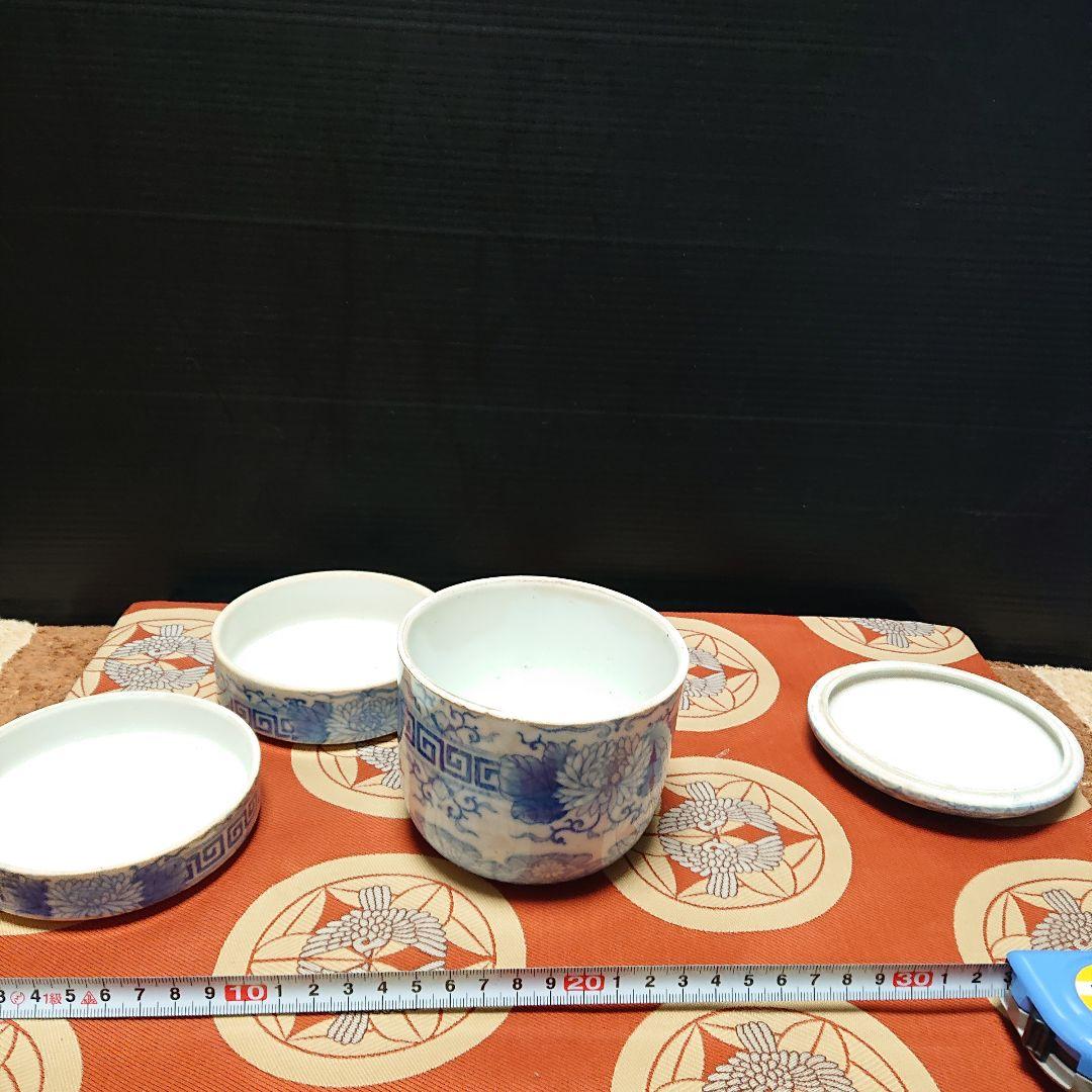 陶器、古美術白磁染付、重箱