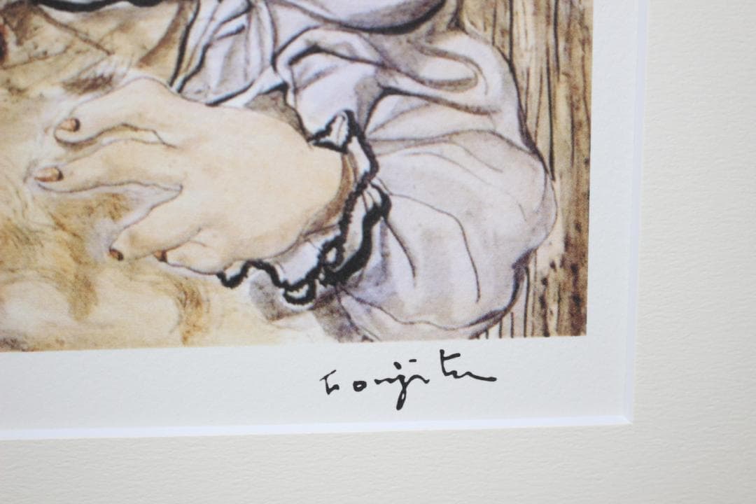 藤田嗣治 エスタンプリトグラフ「猫を抱く少女」 185/250