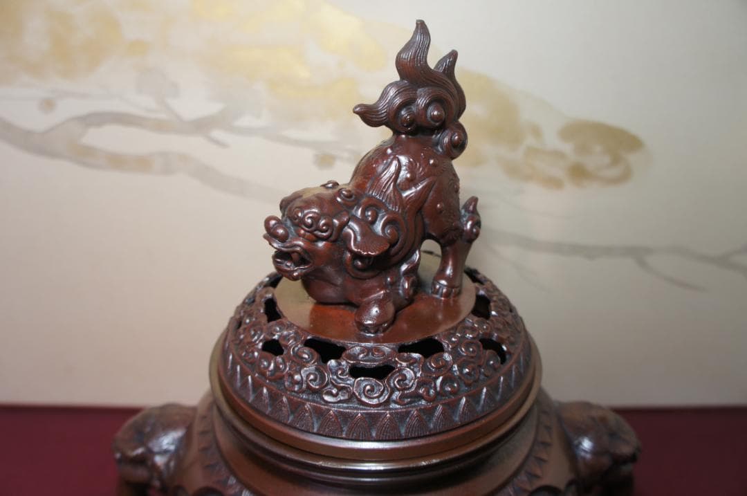 ★美品 高岡銅器 瑞峰作 新特大 花鳥 高級銅製香炉工芸作家造 送料込み