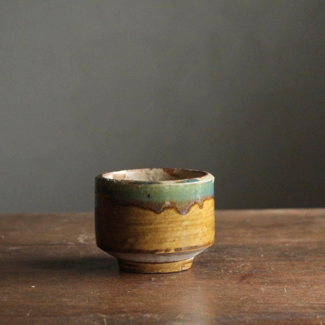 壺屋焼 緑掛け飴釉 火入 筒茶碗 古道具 アンティーク