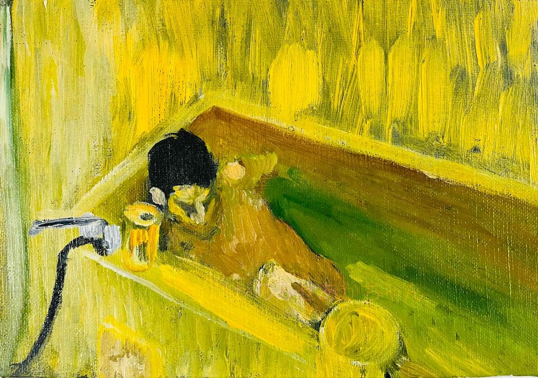 16×23㎝「痒い背中」油彩・原画・サムホール