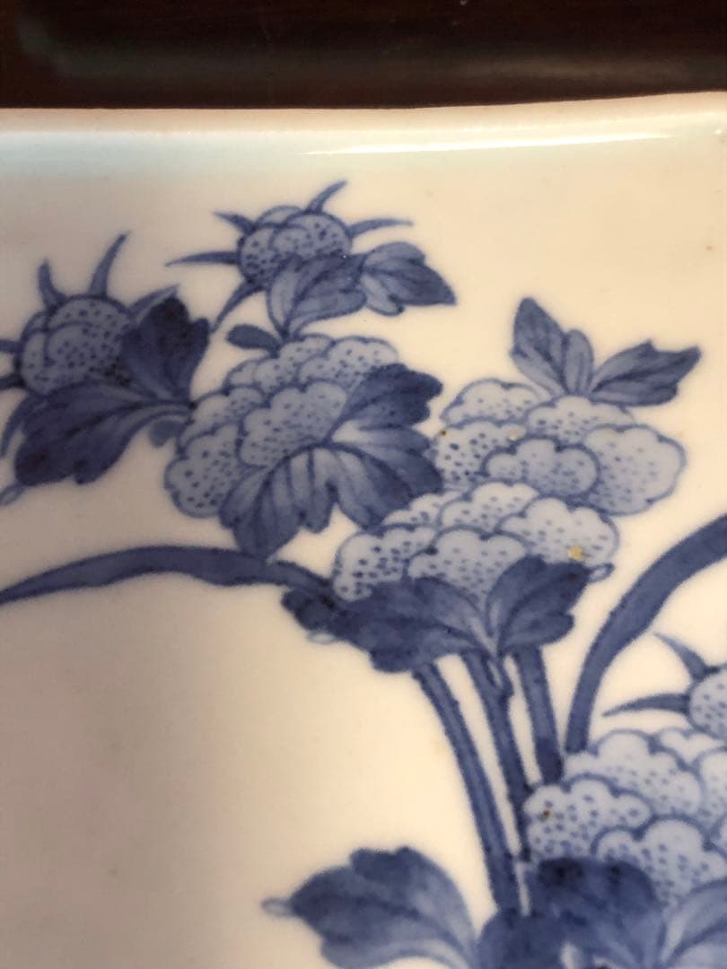 藍九谷もしくは藍鍋島の花鳥文隅入染付角皿5客桐箱入