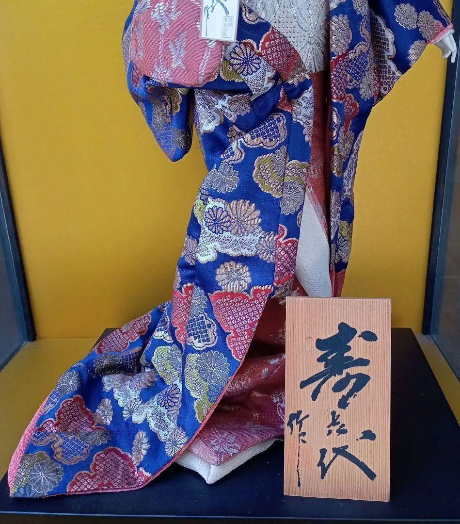 伝統的な日本人形 華やかな着物 工芸品 約55cm ガラスケース付きJAPAN
