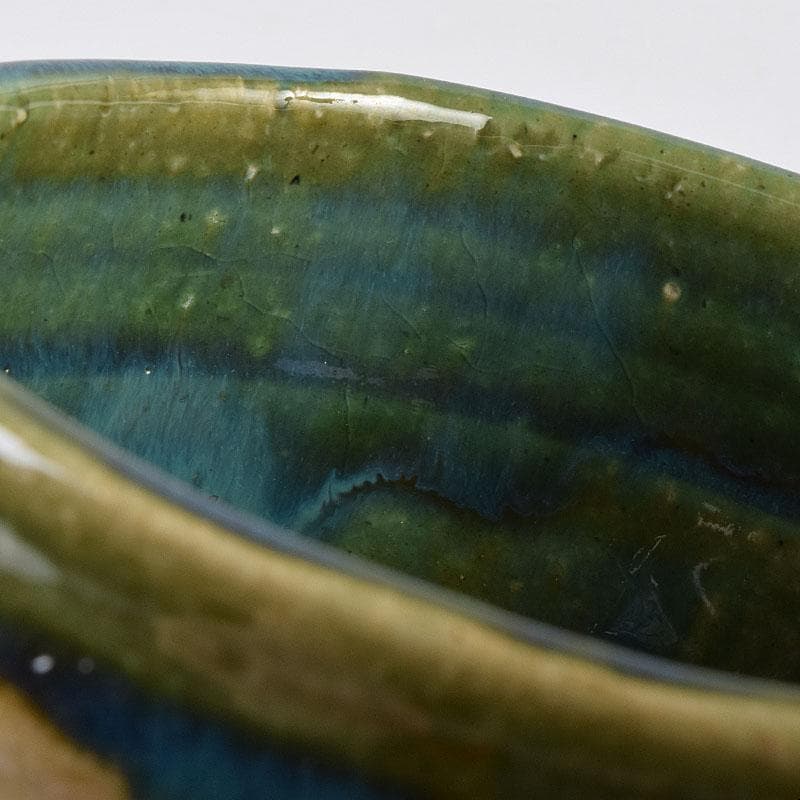 北大路魯山人作　織部焼　青織部　茶碗　銘「望雲」　清水公照極め箱　M　R9531