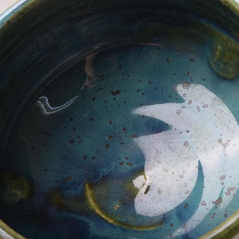 北大路魯山人作　織部焼　青織部　茶碗　銘「望雲」　清水公照極め箱　M　R9531