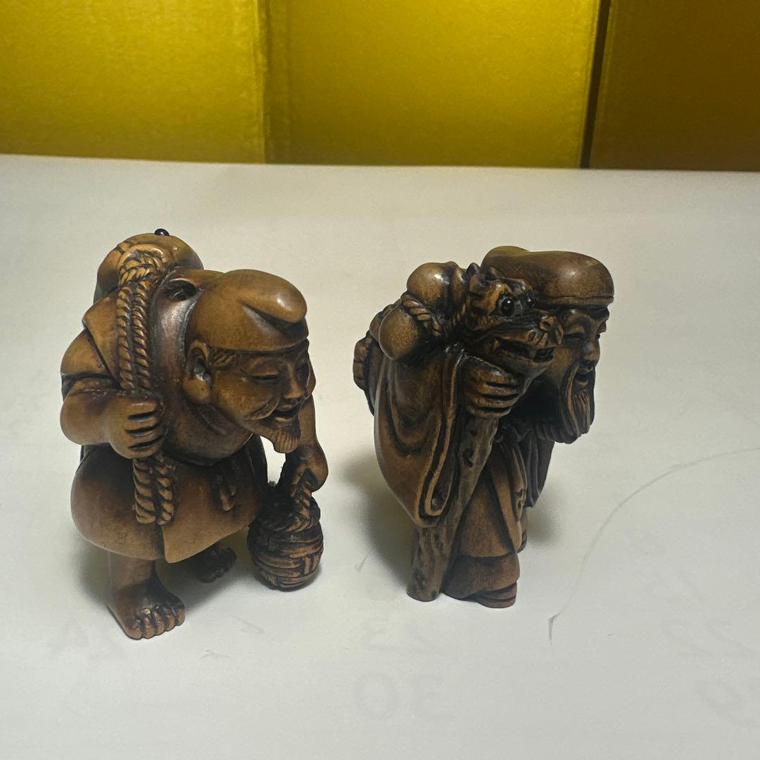 根付，木製 福の神 人形 2体セット