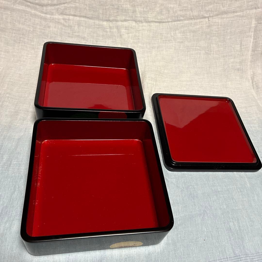 漆器松蒔絵二段重箱　21cm角