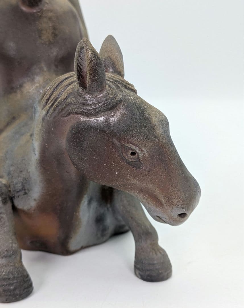 二代目小山一草 備前焼 窯変午置物 共箱 干支置物 午年 ウマ 細工物 縁起物