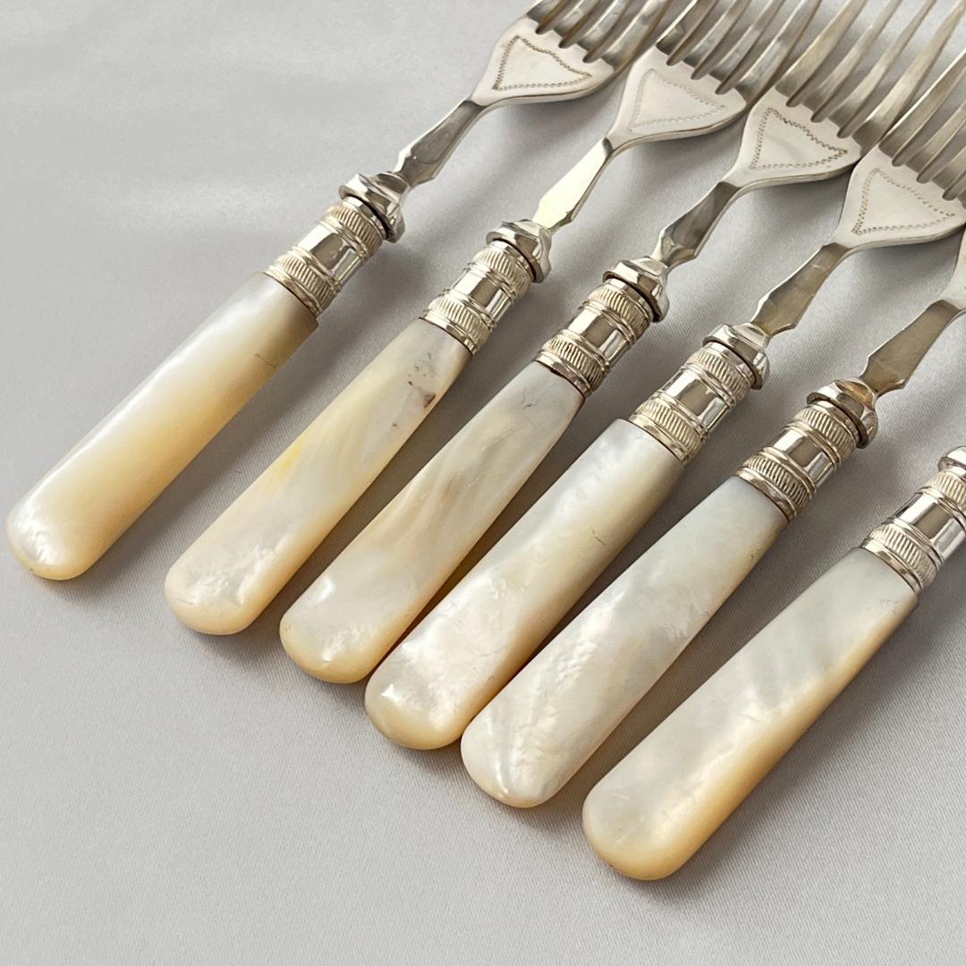 【英国 】【白蝶貝】ビクトリアン デザートセット12本 マザーオブパール ケース