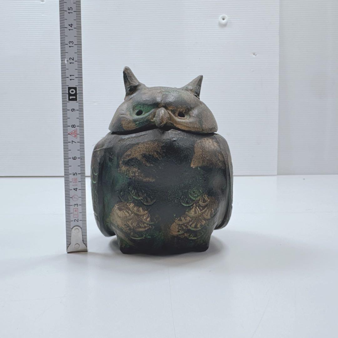 k1580 梟　香炉　鉄器　お香　フクロウ　骨董　レトロ　置物
