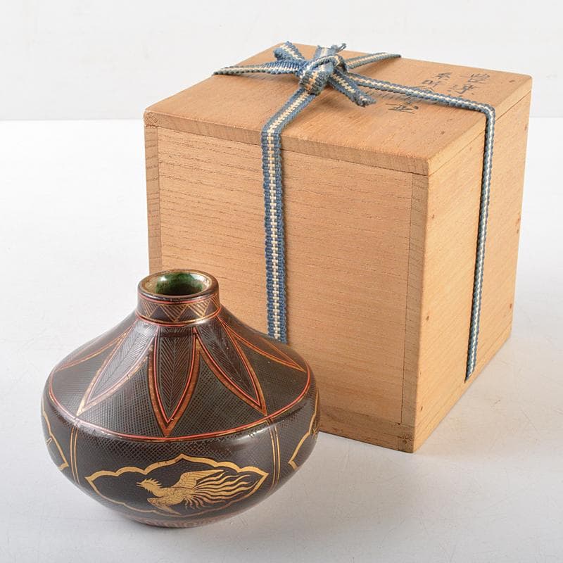 豊楽焼　鳳凰魚糸蒔絵　油壷　時代箱付　M　R5845