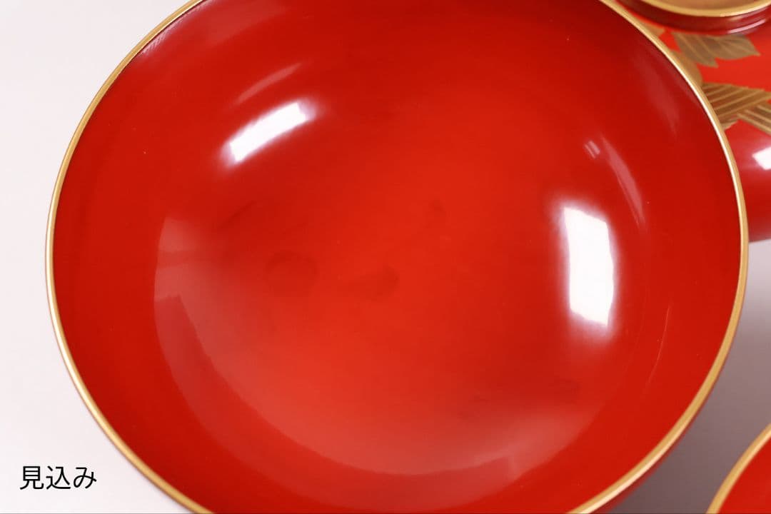 【MB178】輪島塗 花鳥金蒔絵 朱塗椀 二客 煮物椀 天然木漆塗 鶯牡丹 昭和