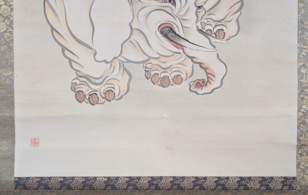 真作 武藤鶴城 文殊菩薩 着色絹本 仏画 掛軸 共箱 仏教美術