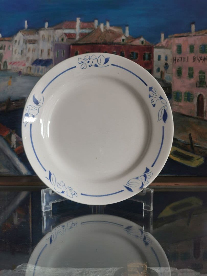 アンティーク クレイユモントロー インディゴの水仙 22㎝プレート２枚セット α