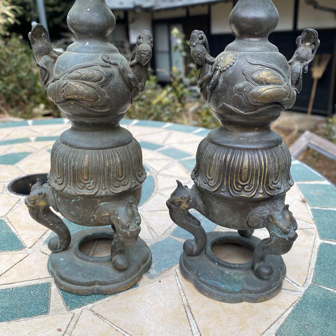 真鍮 蝋燭立て 燭台 ビンテージ 仏具 古道具 高さ31cm