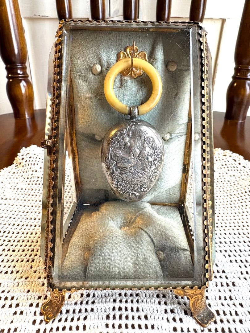 ♡レア　ベルギーアンティーク　可愛い小鳥の巣　ベビーラトル　ガラガラ　シルバー