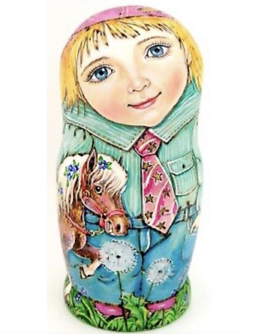 ロシア雑貨☆『Pony』ウッドバーニングマトリョーシカ5Pポニーhorseミラ作