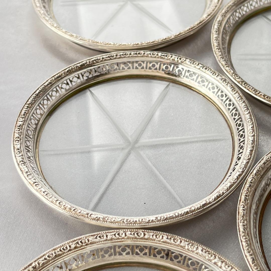 【Webster】【純銀 / ガラス】 透かしのコースター 6枚 スターリング