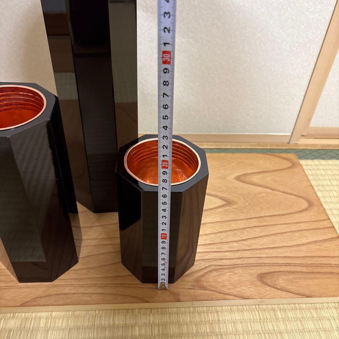 75 美品　短三管筒　3本セット　溜塗り　華道　格花　花器