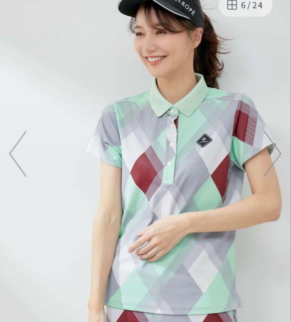 新品未使用 JUN&ROPE UV接触冷感マルチアーガイル柄ポロ半袖プルオーバー