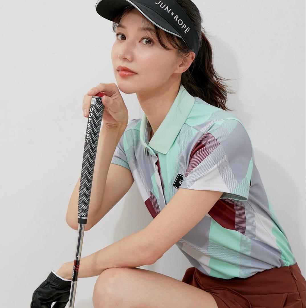 新品未使用 JUN&ROPE UV接触冷感マルチアーガイル柄ポロ半袖プルオーバー