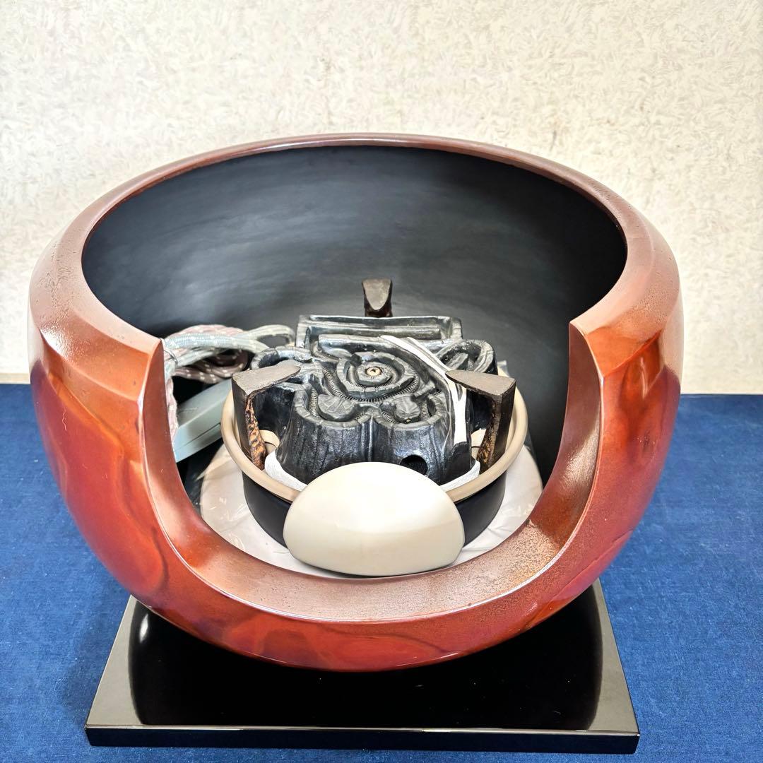 風炉 茶釜 電熱器 唐銅面取風炉 志きの釜 野々田製電熱器 敷板 底瓦 茶道具