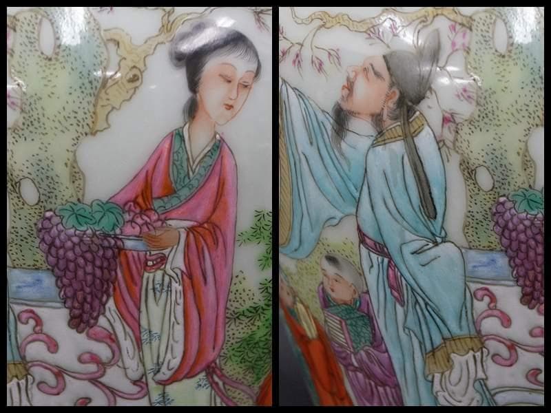 清時代 雍正年製在銘粉彩色絵『人物物語文』飾壺/ 花器 金継ぎ”あり