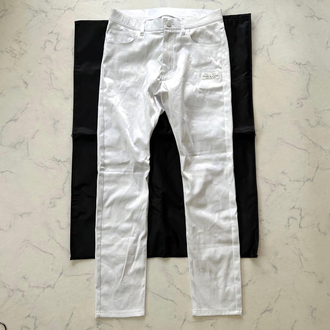 マークアンドロナ 2023年モデル 総柄 ジャカード パンツ レザーロゴ 白