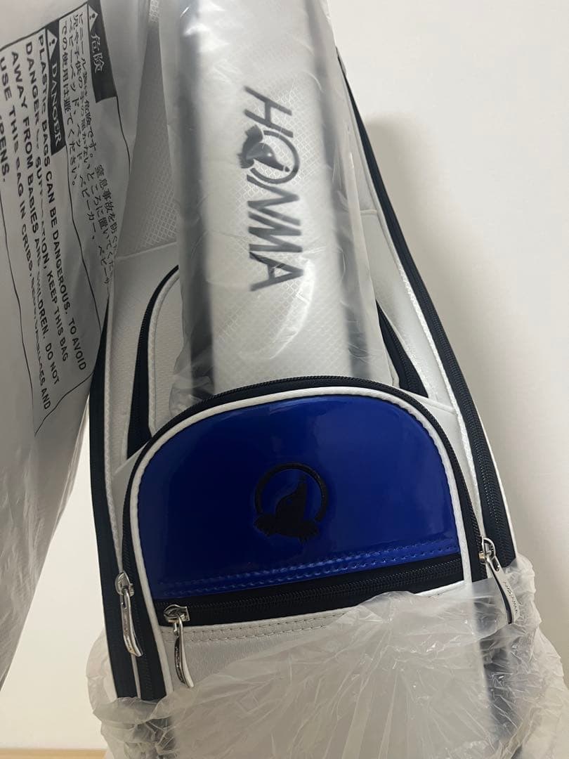 新品 HONMA ゴルフキャディバッグ ホワイト ブラック/ブルー プロ譲渡品