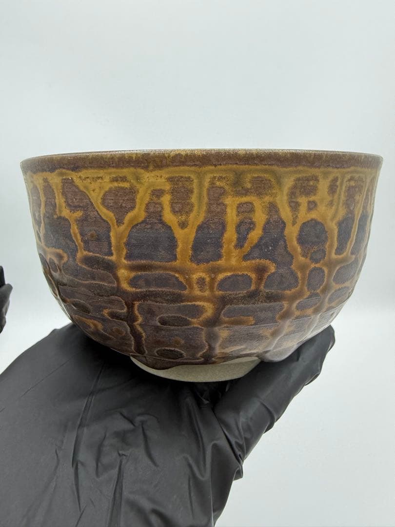 天目茶碗 鼈甲天目 玳皮天目風 抹茶茶碗 美濃焼系 刻印あり