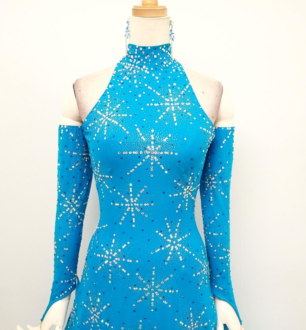 Y5434【白樺ドレス】M★水色/スワロフスキー/スタンダード☆社交ダンス