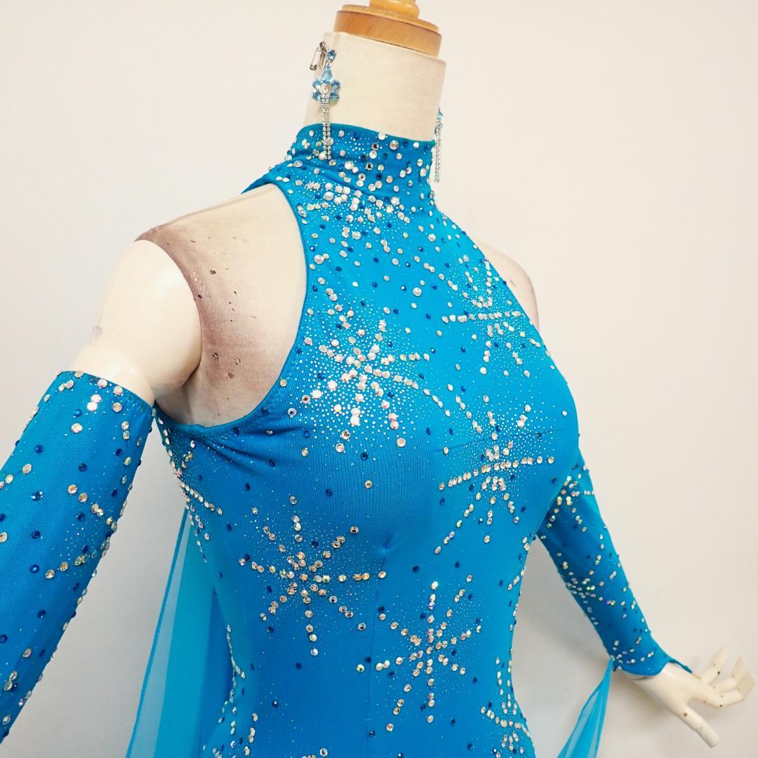 Y5434【白樺ドレス】M★水色/スワロフスキー/スタンダード☆社交ダンス