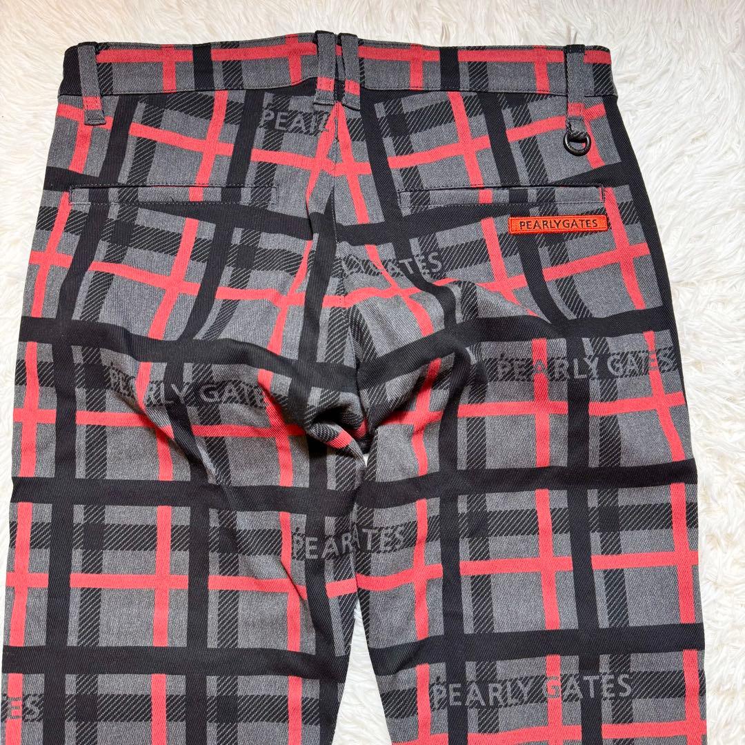 未使用級 パーリーゲイツ チェック柄 パンツ リング付き ロゴ刺繍 リング付き