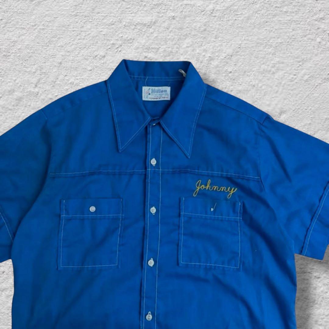 ヒルトンボーリングシャツ70s刺繍USA製チェーンステッチvintage古着