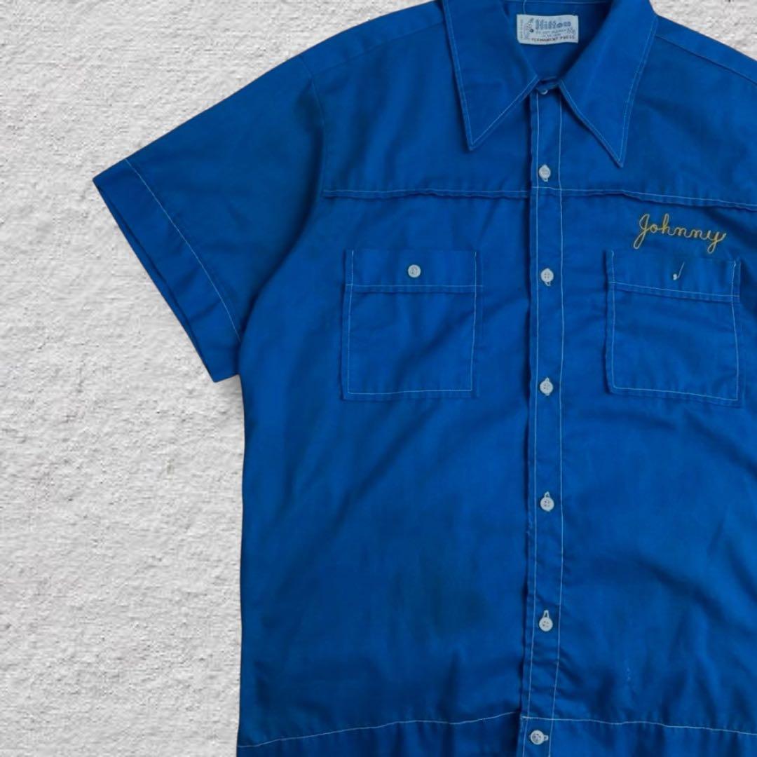 ヒルトンボーリングシャツ70s刺繍USA製チェーンステッチvintage古着