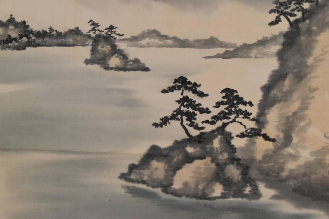 【真作】松湖/富士山水図/掛軸/名家伝来/AA-910