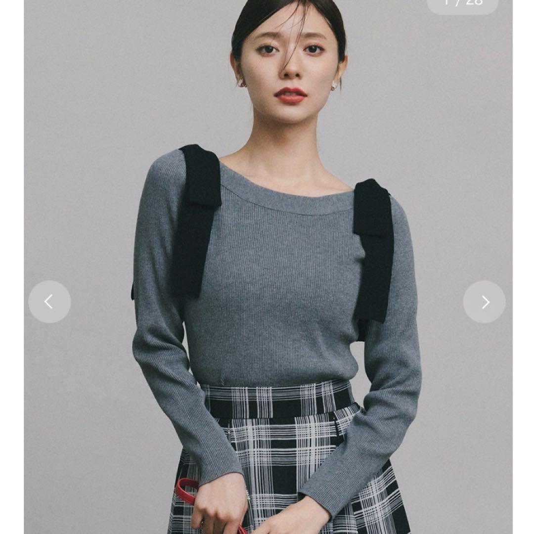 CELFORD ウォッシャブルショルダーリボンニットプルオーバー GRY