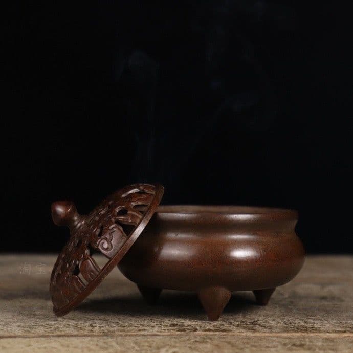 銅器 香炉 三足薫香炉 祥雲如意薫香炉 檀香炉 香具装 飾品 工芸品 置物