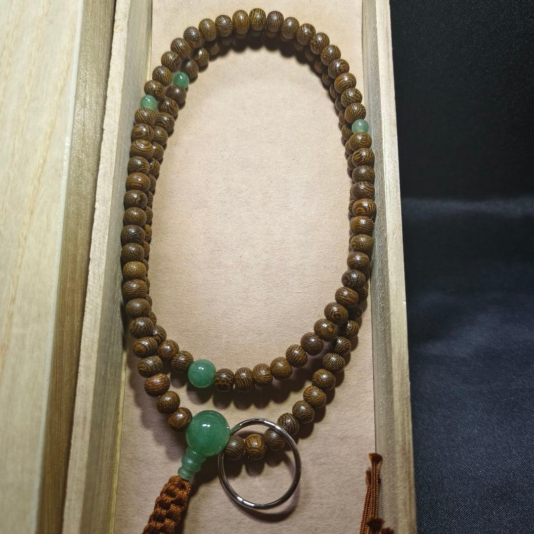 お念珠 鐵刀木 本銀 印度翡翠 共箱 天然石 未使用美品 旧家蔵出し 送料無料