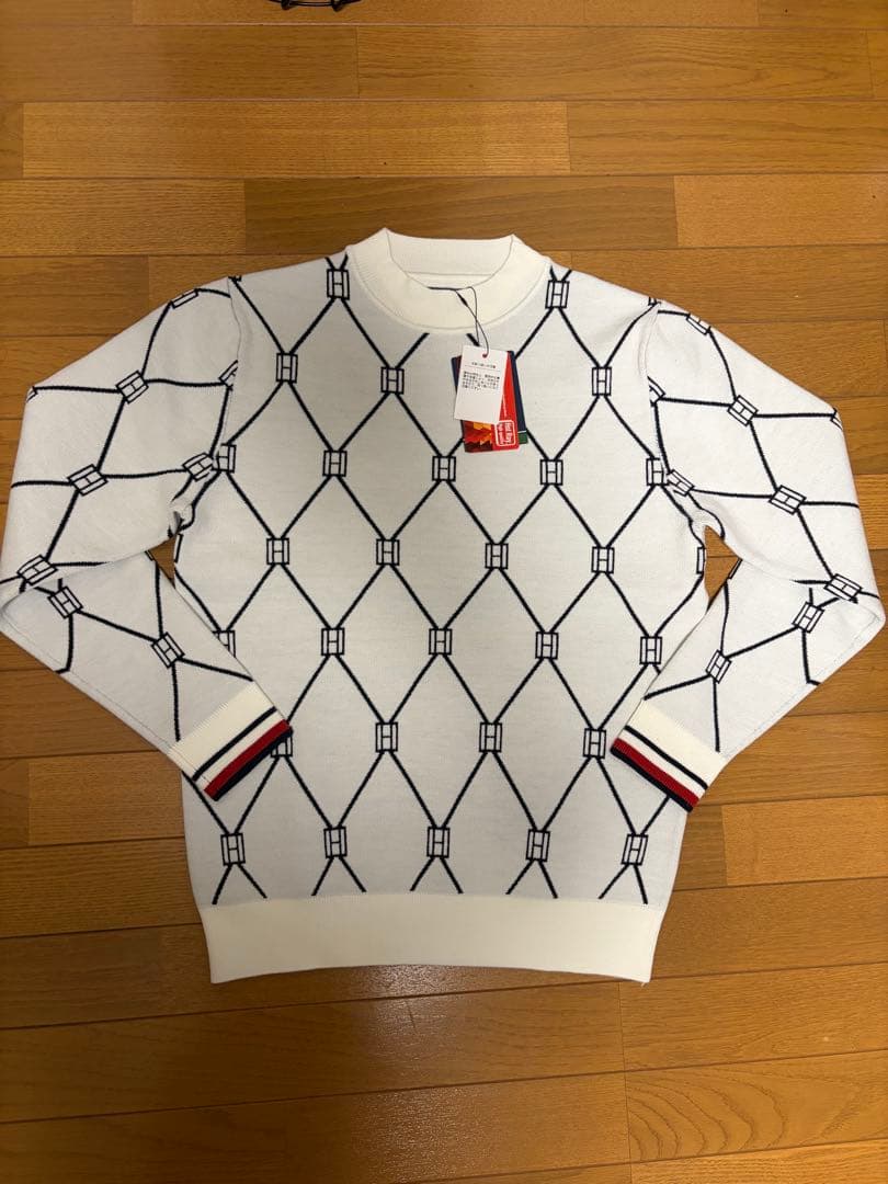 幾何学模様 ホワイトセーター M