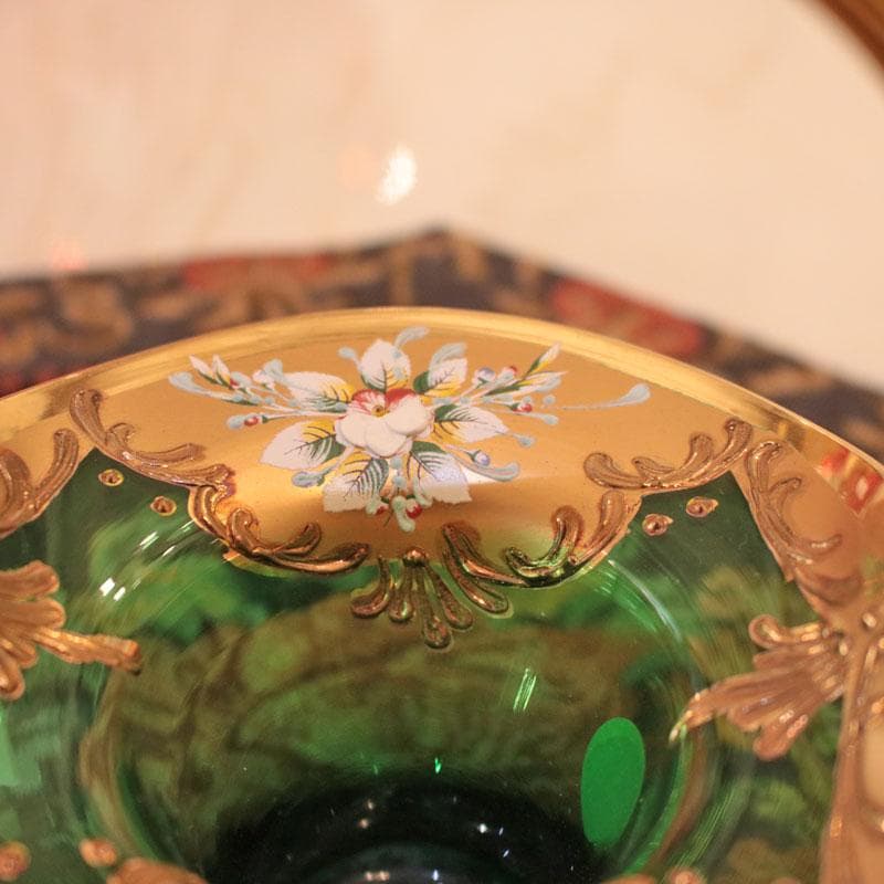 ムラーノガラス 金彩バスケット 24K装飾 イタリア製 緑 223-249