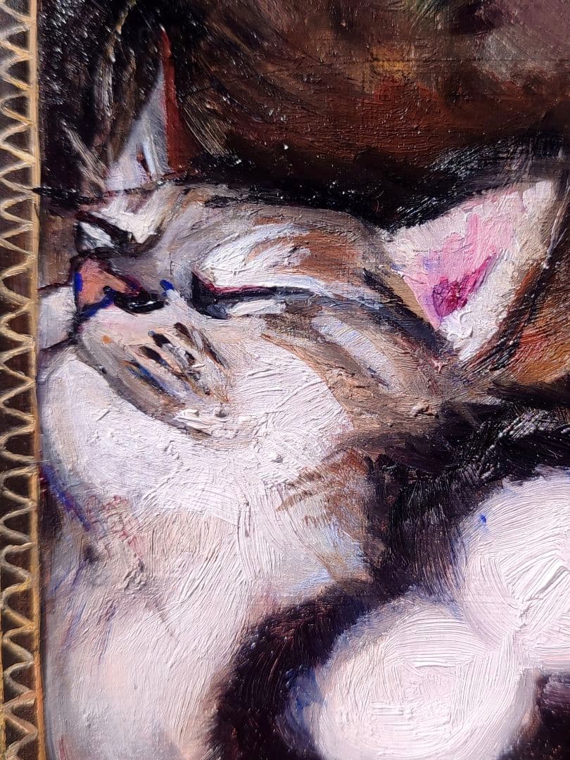 箱入り猫（娘)　油絵　オリジナル　手描き　原画